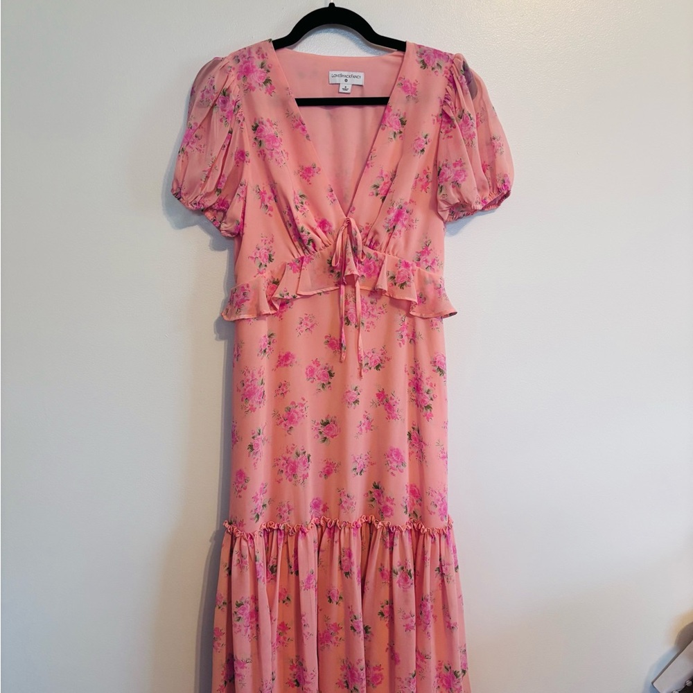 Loveshackfancy x target pink floral romantic dress with puff sleeves and ruffle - Picture 2 of 5